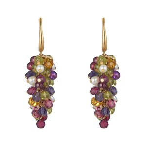Grape drop earrings with multi coloured stones made with gold